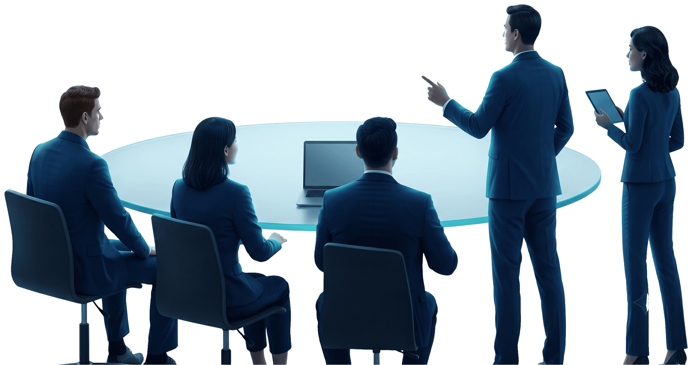 Business audience watching a glowing AI presentation